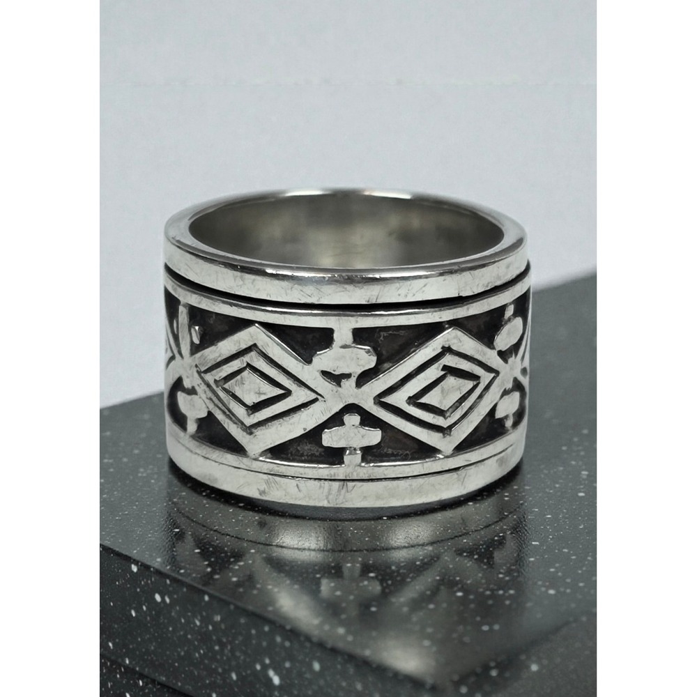 Vintage GeoArt by Cynthia Gale 925 Sterling Silver Spinner Ring Size 5 1/2-6